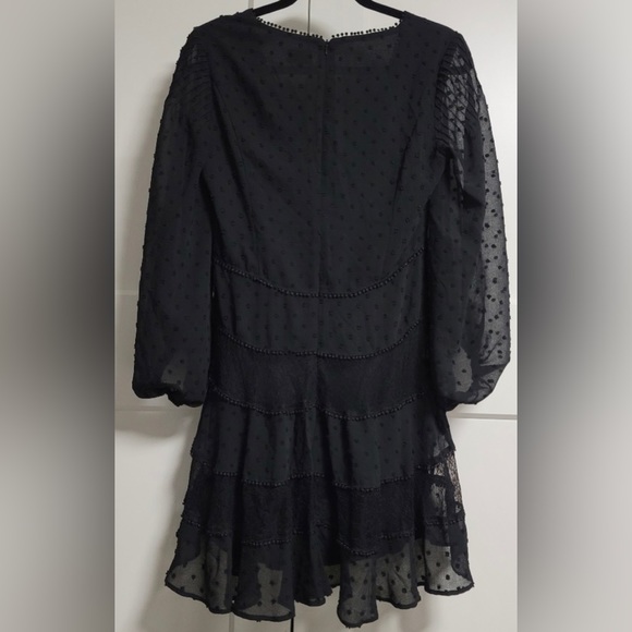 Bardot Mae Mesh Lace & Swiss Dot Long Sleeve Fit & Flare Mini Dress - Picture 6 of 8